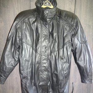 Womens Black Leather Gallery Coat Jacket L Lined